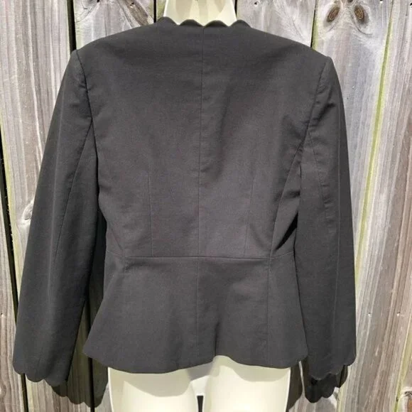 Rebecca Taylor Scalloped Blazer 6 Jacket Suit Black Long Sleeve Top Peplum Small